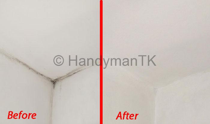 Before and After pictures of Handyman TK fixing cracks in a bedroom